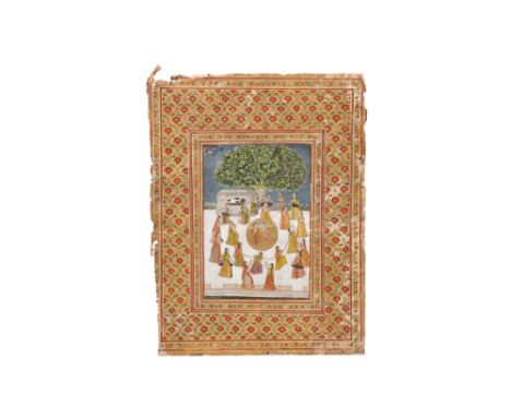 A KRISHNA RASLILA ILLUSTRATION: KRISHNA AND RADHA DANCING TOGETHER WITH THE GOPIS AN EYE FOR DETAIL: PROPERTY FROM A PRIVATE 