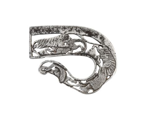 AN OPENWORK STEEL INDIAN FLINT STRIKER WITH HUNTING ANIMALS AN EYE FOR DETAIL: PROPERTY FROM A PRIVATE ESTATE IN NORTHERN LON