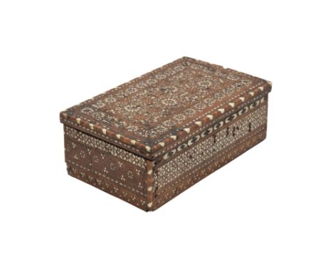 λ A HISPANO-MORESQUE MUDEJAR IVORY-INLAID WALNUT SCRIBE'S BOX Barcelona, Post-Nasrid Spain, 16th - 17th centuryOf rectangular