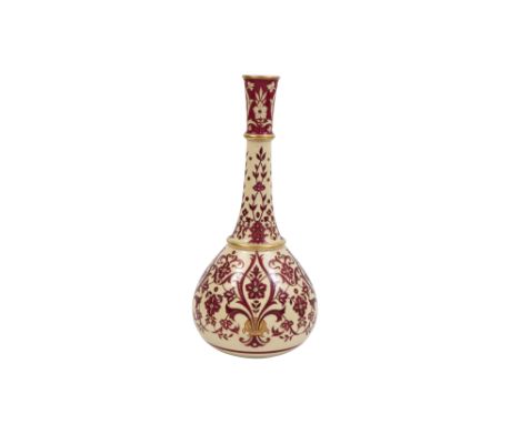 AN OVERGLAZE PINK-ENAMELLED AND GILT IZNIK-STYLE POTTERY VASE Commissioned by Tiffany & Co. New York, attributed to James Mac