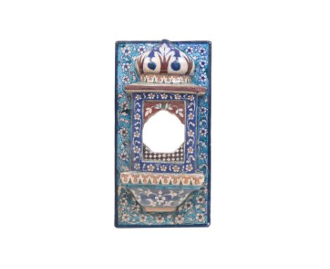 A LARGE POLYCHROME-PAINTED MULTAN POTTERY BIRDHOUSE TILE Sindh, modern-day Pakistan, 19th centuryOf narrow rectangular shape,