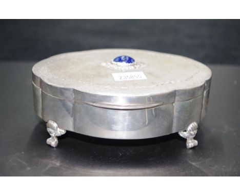 Silver and Lapis trinket box on four feet marked 800, approximate total weight 190 grams