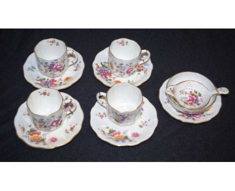 Group of  Royal Crown Derby "Posies"table wares comprising 4 coffee cups &amp; saucers, a side plate, a tea strainer and bowl