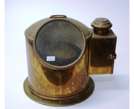Vintage nautical brass Sestral ship's compass the oil burner for lighting the compass to the side, (worn condition), (height 