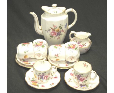 Royal Crown Derby 'Derby Roses' coffee set including: coffee pot, and 6 coffee cups and saucers, and a cream jug, and sugar b