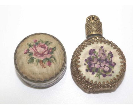 Vintage petit point perfume bottle &amp; trinket box the trinket box with a cloisonne base