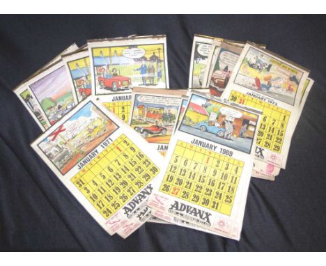 Thirteen vintage advertising calender's dates in between 1955 to 1972 for "Advanx" tyre &amp; rubber Co. Pty. Ltd.