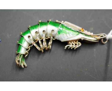 Silver and enamel prawn pendant marked silver, approximate total weight 10 grams