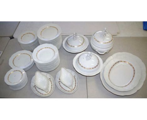 Extensive vintage KPM Germany dinner service marked to bases, comprising: 24 dinner plates, 12 entree plates, 12 side plates,