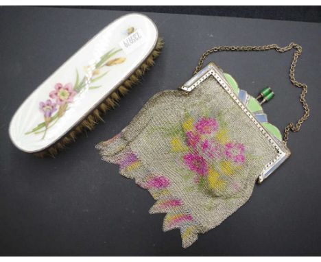 Sterling silver &amp; enamel clothes brush hallmarked Birmingham 1956, maker: Hardy Brothers, with floral enamel top, togethe