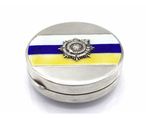 George V sterling silver sweetheart compact London 1930, with enamel decoration to lid, and the insignia of George V, (diamet