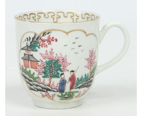 A Worcester coffee cup with grooved loop handle. Painted in the Chinese style with the Stag Hunt pattern c1760, 6.25cm. Condi