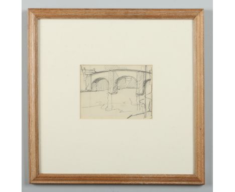Stanley Royle (1888-1961). A small framed pencil sketch, Baslow Bridge, Derbyshire. Label verso for the Stanley Royle Archive