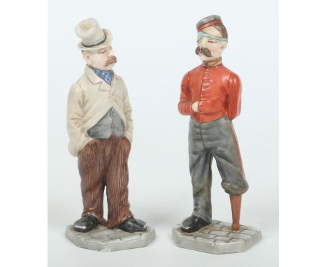 Two Victorian Royal Worcester menu holders from the Down & Out Men series. One formed as a man wearing a top hat and the othe