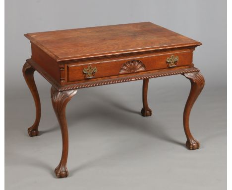 A Victorian oak single drawer centre table. With gadroon moulding and raised on cabriole supports, 96cm wide.  Condition Repo