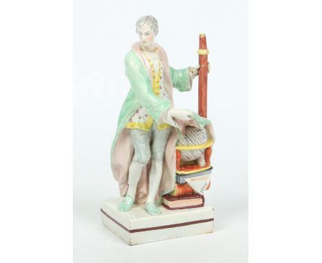 An early 19th century Leeds pearlware figure of Sir Isaac Newton. Decorated in coloured enamels and raised on a square plinth
