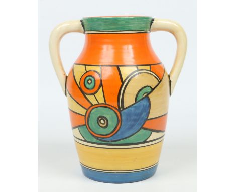 A Newport pottery Clarice Cliff Bizarre range Lotus vase. Decorated in brightly coloured overglaze enamels with the Sliced Ci