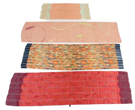 Four Georgina von Etzdorf (1955) silk scarves. Comprising a chiffon silk example decorated with a feathered pattern in a oran