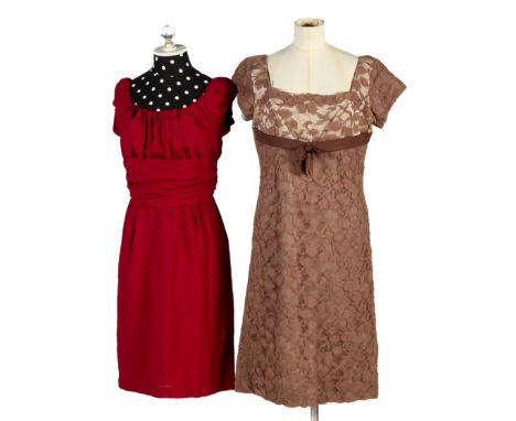 Two vintage cocktail dresses. Comprising a Peggy Petite for Peggy Page red sleeveless dress, with a scoop neckline, L99cm x c