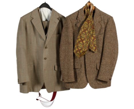 Two gentleman's vintage outfits. Comprising a Grendale woollen tweed jacket, L77cm x chest W49cm, a pair of brown woollen tro