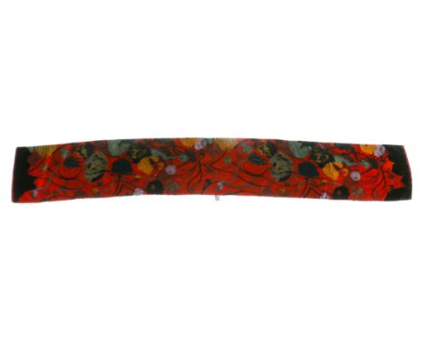 A Georgina von Etzdorf (1955) large velvet silk scarf. Decorated in scrolling flowers and foliage in a red, green, gold and b