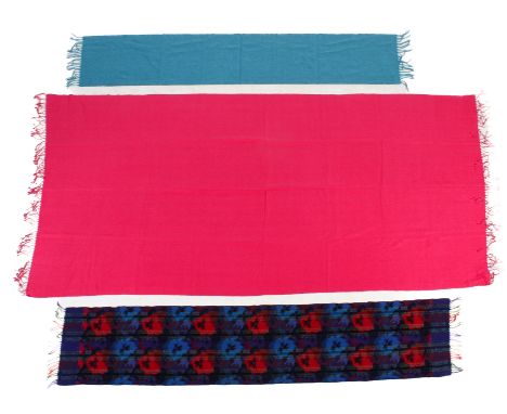 Three contemporary scarves. Comprising a Brora 100% cashmere turquoise scarf, 29cm x 150cm, a Pashmina 50% cashmere and 50% s