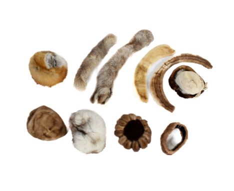 An assortment of vintage fur and faux fur accessories. Comprising a M + Michaels Furs hat, a Wigens fox fur hat, a cream velv