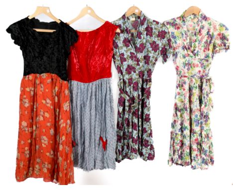 Four vintage summer dresses. Comprising a St Michael dress with a floral pattern, v-neck and waistband, L100cm x chest W43cm,