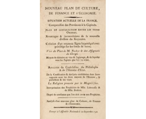 Brun de la Combe (Joseph André). Nouveau Plan de Culture, de Finance et d'Économie…, [no place or publisher], Envoyé à l’Ass