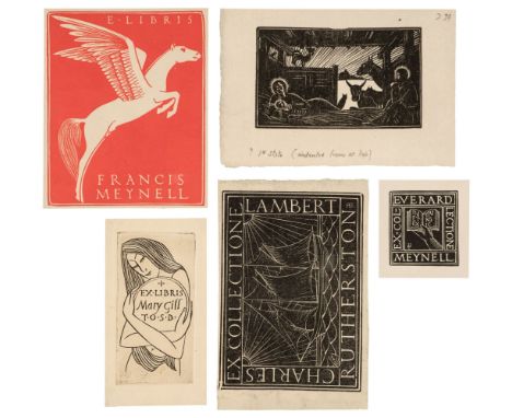 * Gill (Eric, 1882-1940). Christmas Gifts, 1917, woodcut on cream wove paper, a proof aside from the book edition, from the b