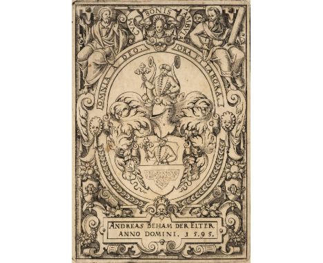 * Siebmacher (Hans, 1561-1611). Ex-libris Andreas Beham der Elter, 1595, copper engraving on laid paper, a few light spots, l