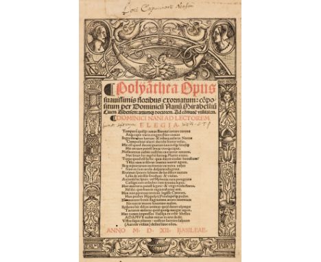 Nannus (Dominicus). Polyanthea. Opus suauissimis floribus exornatum, Basel: A. Petri de Langendorff, 1512, [8], CCXIX, [1] le