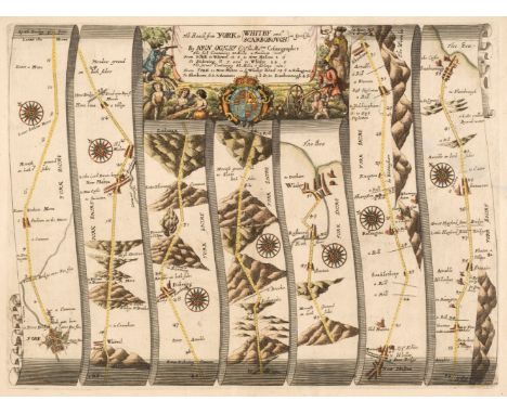 Ogilby (John). The Road from York to Whitby and Scarborough in Yorkshire [1675 or later], hand-coloured engraved strip road m
