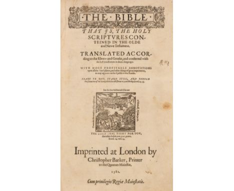 Bible [English]. The Bible, that is, the Holy Scriptures Conteined in the Olde and Newe Testament. Translated according to th