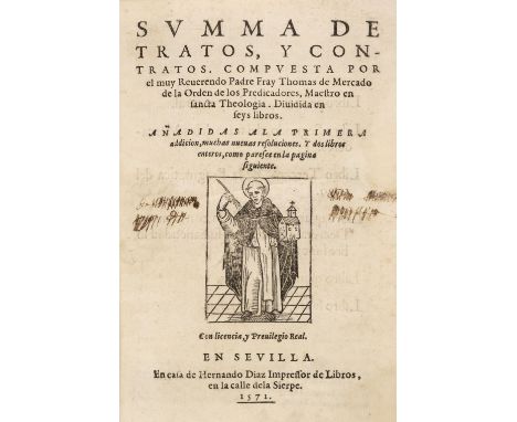 Mercado (Tomás de). Summa de tratos y contratos, 2nd edition, Seville: Hernando Diaz, 1571, [12], 153, 226 [i.e. 220], [14] l