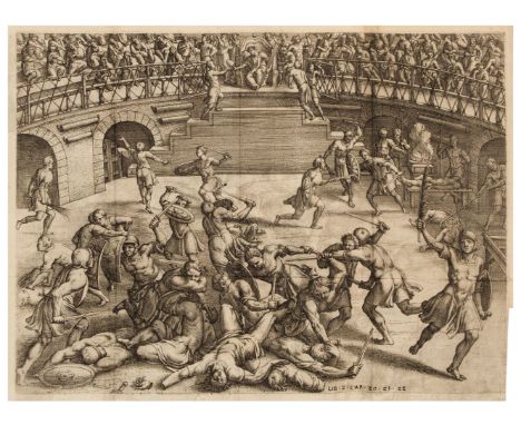 Lipsius (Justus). Saturnalium Sermonum Libri Duo, qui de Gladiatoribus, nouiter correcti, auci, &amp; formis aeneis illustrat