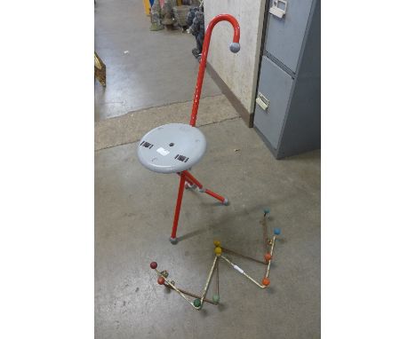 An Ivan Loss walking stick/stool and coat hooks