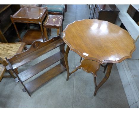 An Edward VII walnut occasional table and oak wall shelf