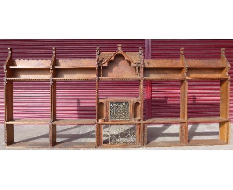 A Victorian Gothic Revival architectural oak open bookcase