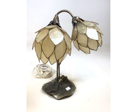 A vintage lamp with shell shades and leaf base. H:39cm