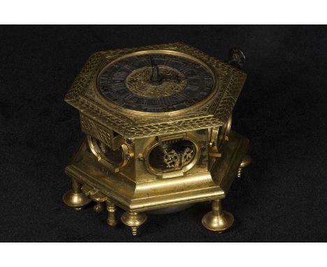 A rare and early 18th century, quarter repeating German gilt table clock engraved M Rieppolt in Regenspierg (Regensberg Germa