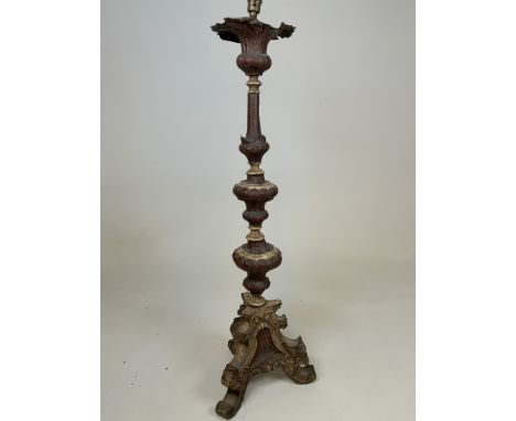 A large toleware standard lamp on tripod base. H:92cm