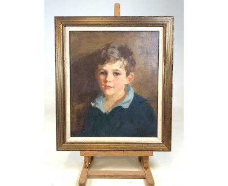 A mid 20th century portrait of a you boy. On canvas in gilt frame with fabric mount. W:38cm x H:47cm