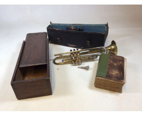 A vintage trumpet by Hawks and son in A/F condition also with the works of Shakespeare published 1790 for John Stockdale, Pic