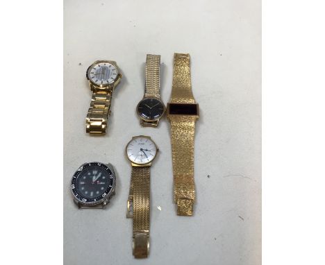 Five watches including a Blandford  SA Neptune divers watch A/F with an Accurist, a Guess, A Watches of Switzerland and a LED