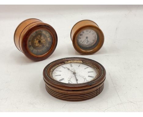 Watchmakers turned wooden spares cases, with 3 movements, a watch minus strap and a single dial face. Watch set within hallma