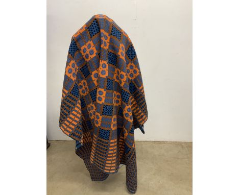 A vintage Welsh tapestry blanket. reversible geometric design. A/F - see photos for condition W:220cm x H:190cm Approx 