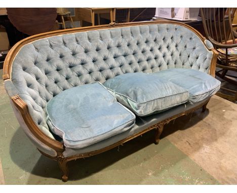 A French style upholstered button back three seater sofa. W:182cm x D:70cm x H:83cm