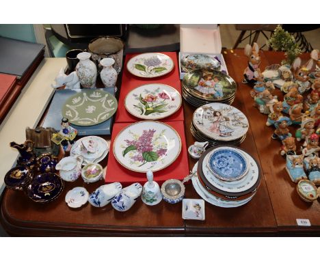 A quantity of decorative china to include Wedgwood Jasperware plate, Spode collectors plates etc.