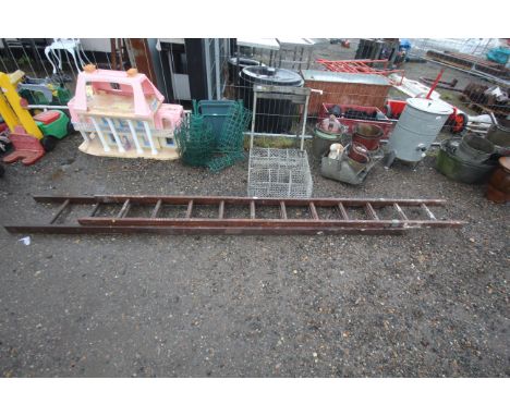 A wooden extending ladder